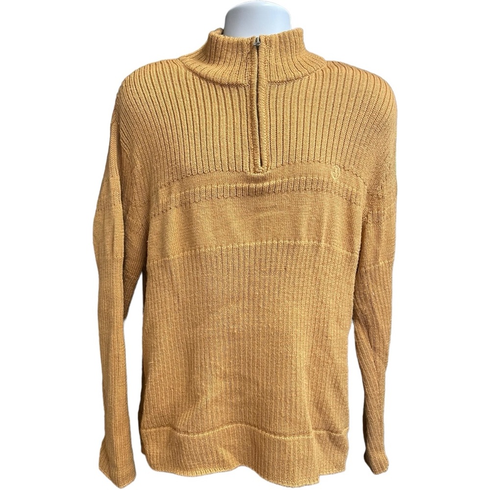 AIGLE 1/4 Zip Sweater Ribbed Knit Mustard Yellow Wool Mens Size XXL